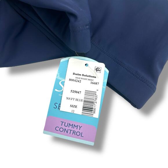 NEW Swim Solutions Navy Blue Swim Bottoms Size 12 High Waist Tummy Control NWT - Picture 7 of 9